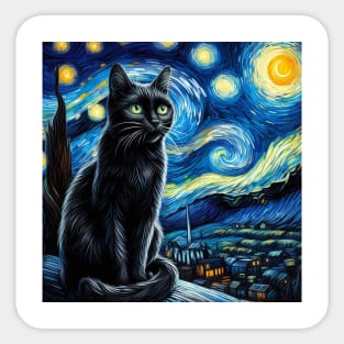 The black cat and the starry night Sticker